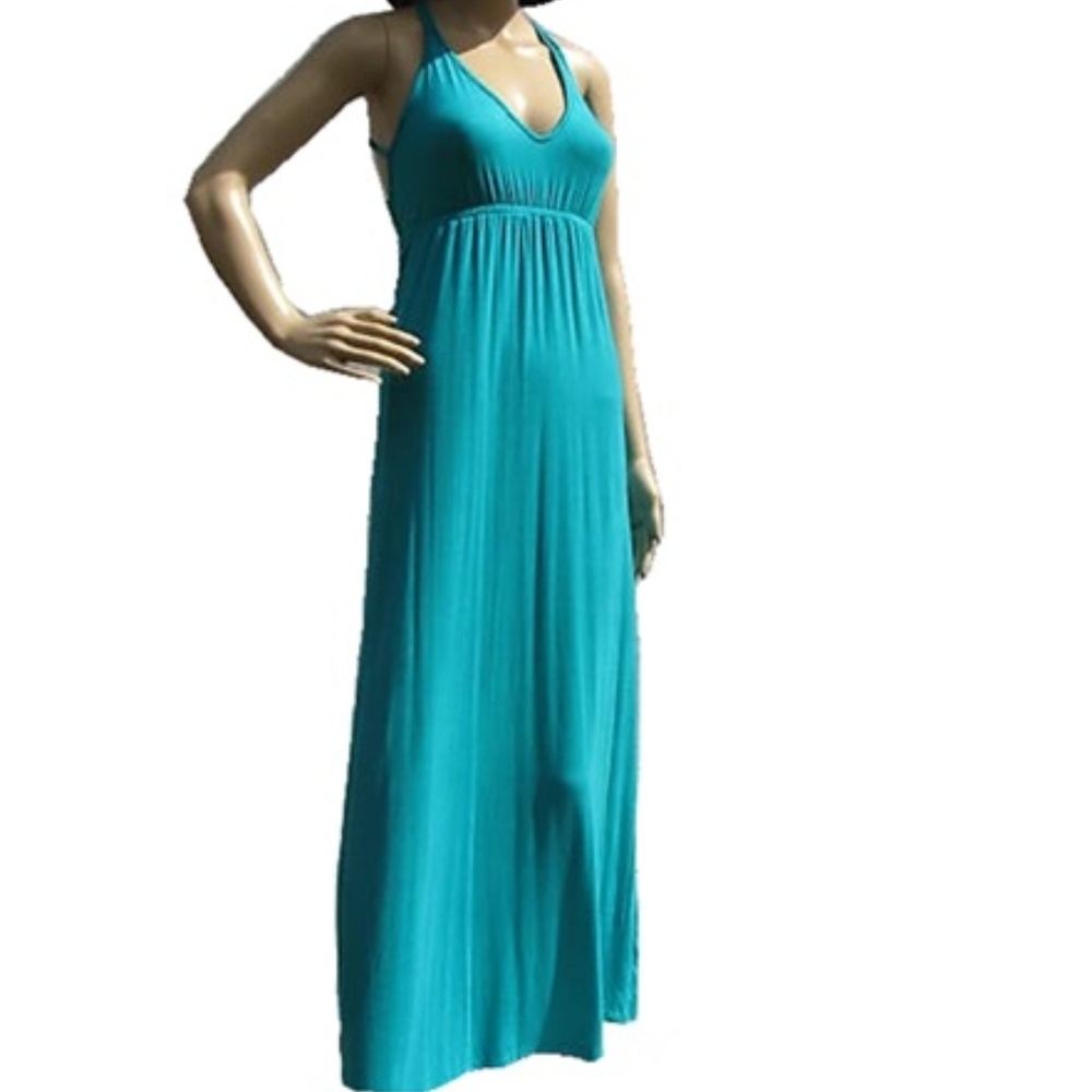 Long Strappy Maxi Dress: Teal